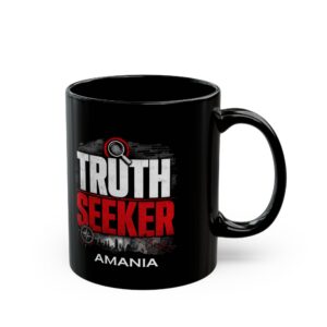 Truth Seeker Black Mug — 11oz/15oz Bold Graphic Coffee Cup